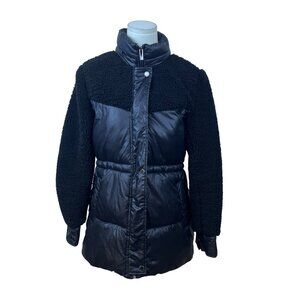 Via Spiga Womens Black Puffy Shearling Jacket Insulated Warm Outerwear Size S